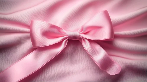 Pink Ribbon Bow on Textured Fabric Background