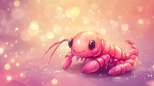 Chibi-style glossy pink scorpion rendered with soft bokeh lighting