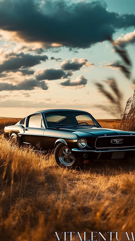 Sunset-nurtured muscle car lounges in whispering prairie grass