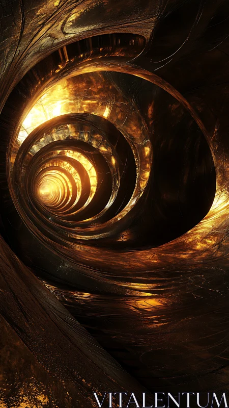 Luminous metallic vortex tunnel spirals toward distant core