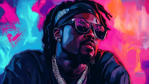 Neon-crowned cool king basking in electric gradient dusk.