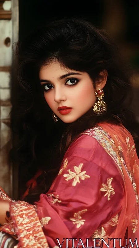 Velvet gaze in rose silk, wrapped in candlelit mystery.