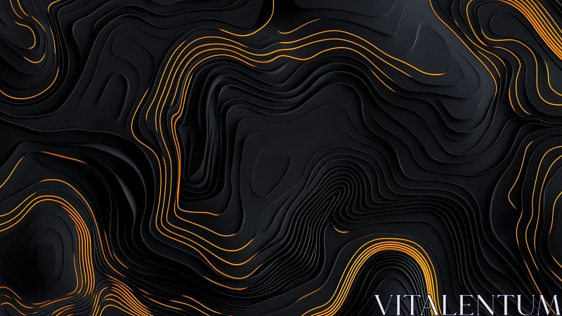 Molten contour rivers carving night-black topographic waves.