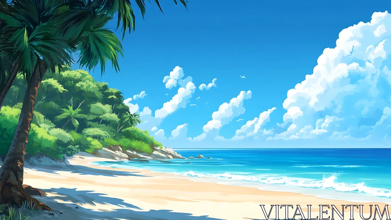 Tropical Coastal Landscape with Verdant Cliffside and Azure Turquoise Waters