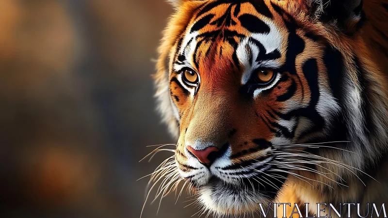 Gentle tiger gaze wrapped in sunset-kissed stripes.