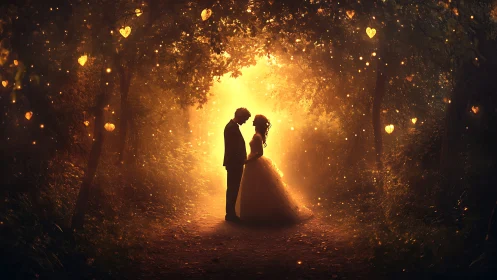 Couple Silhouetted Against Golden Radiant Light