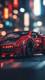 Cyberpunk street racer with neon-lit wet asphalt rendering.