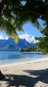 Tropical Lagoon with Mountain Vista and Palm Framing.