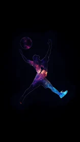 Silhouette of basketball player filled with galaxy pattern.