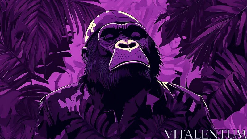 Regal gorilla glows in neon jungle shadows of electric night.