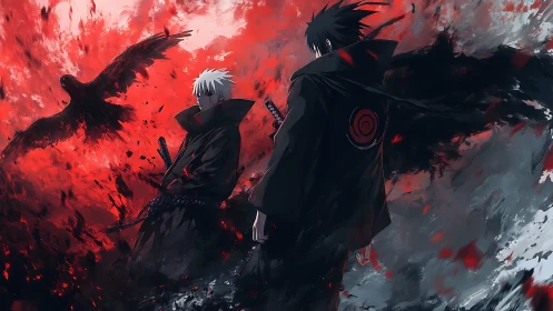 Storm-lit rivals carve silence from a crimson sky