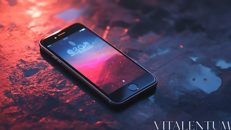 iPhone with Neon Gradient Lock Screen Display.