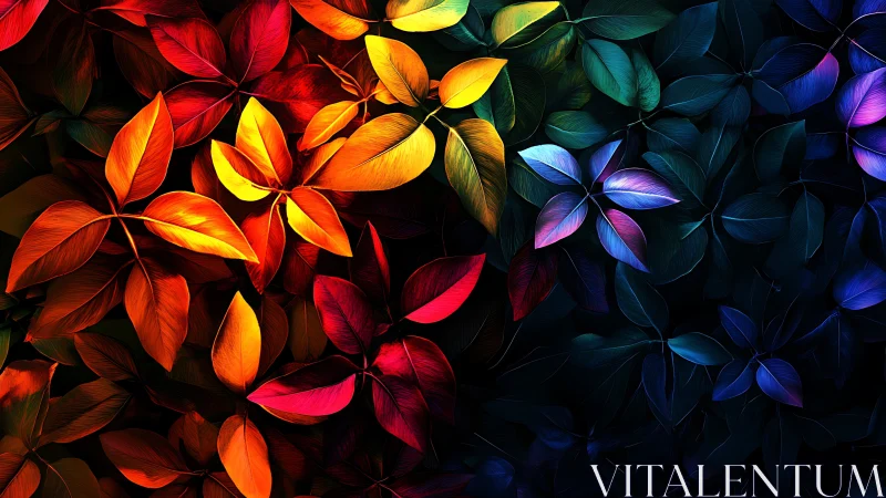 Spectral foliage gradient with high-saturation leaves on dark ground