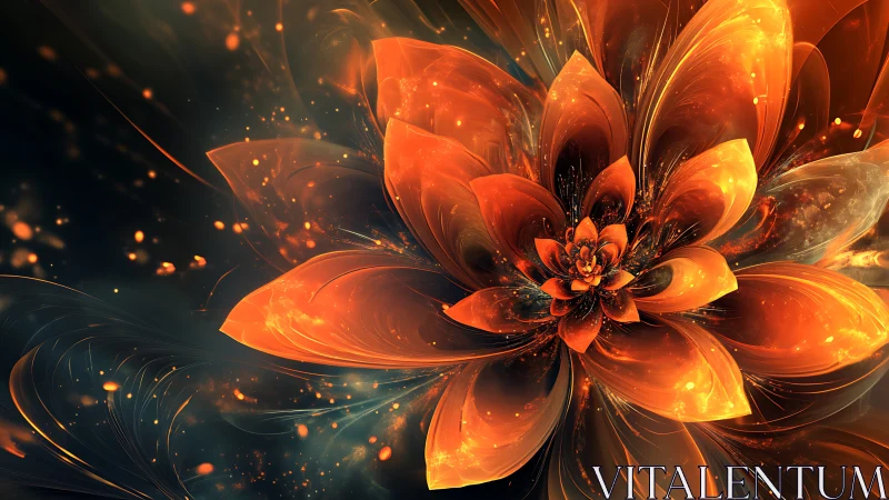 Solar ember chrysanthemum blooming in liquid starlight.