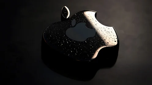 Black Apple Logo with Specular Crystalline Surface Texture and Procedural Particle Geometry