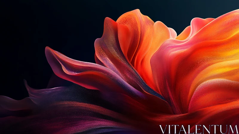 Luminescent crimson petals in flowing digital bloom.