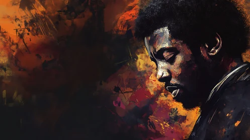 Portrait in amber light captures introspective quiet emotion.