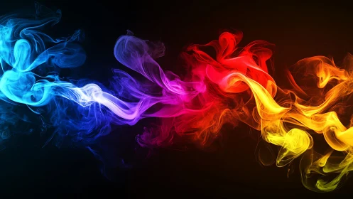 Multicolor luminous smoke plumes on deep black digital backdrop.