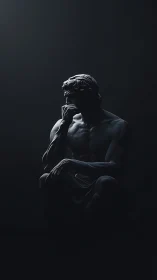 Digital chiaroscuro study of contemplative male sculpture.