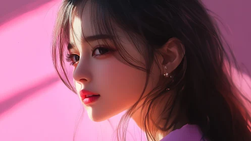 Soft pink portrait of a thoughtful girl in gentle light.