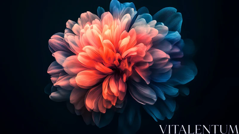 Glowing petal bloom unfolding in soft coral and deep teal.