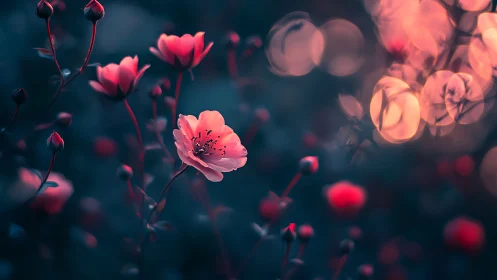 Delicate Pink Flowers Glowing with Dreamy Warmth