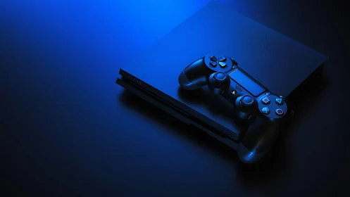 PlayStation 5 Gaming Console with Blue Controller Setup.