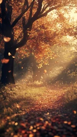 Autumn's Golden Dream: Tree Aflame in Radiant Fall Light.