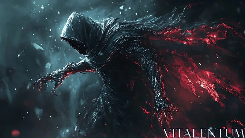 Hooded spectral figure extends clawed arms in swirling mist