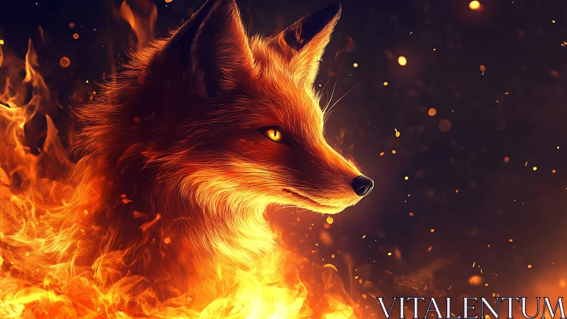 Side profile of fiery fox in dark abstract environment.