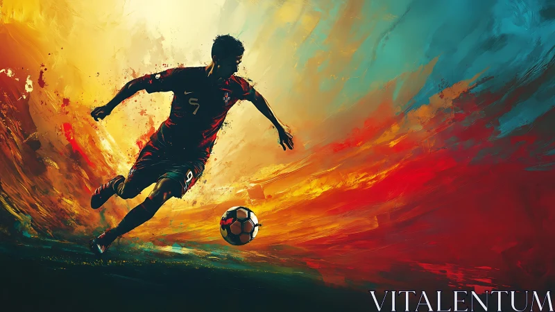Digital illustration of soccer player moving toward ball.