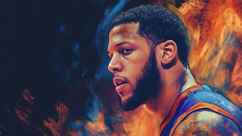 Basketball player portrait rendered in vivid digital paint