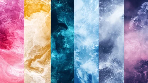 Vertical abstract color bands with swirling textures.