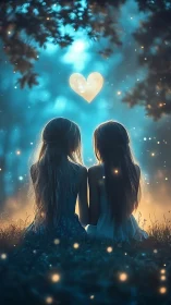 Two Hearts Connected Under Glowing Heavens.
