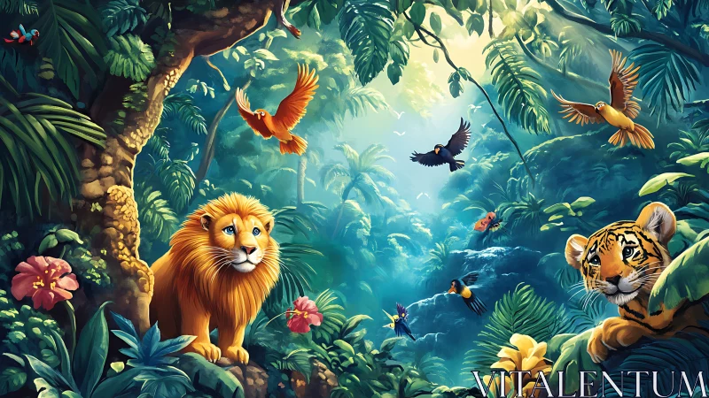 Lush Jungle Sanctuary: Digital Wildlife in Luminous Canopy.