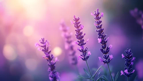 Purple Lavender Flowers in Soft Focus Garden Light.