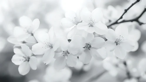 Delicate white blossoms clustered on dark branches with selective focus.
