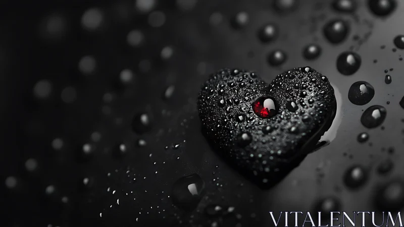 Monochrome Heart with Red Core: Textured Wet Surface. Photorealistic