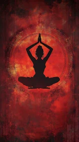 Silhouette yoga figure in mandala-centered digital painting.