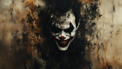 Sinister clown portrait emerges from decayed abstract wall