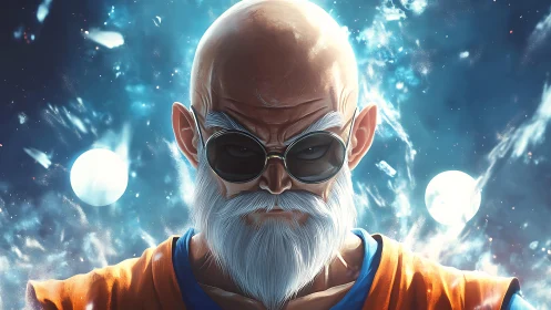 Cosmic elder warrior bathed in starlight and quiet power.