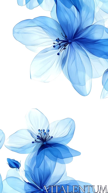 Translucent Blue Floral Composition with Layered Petals.