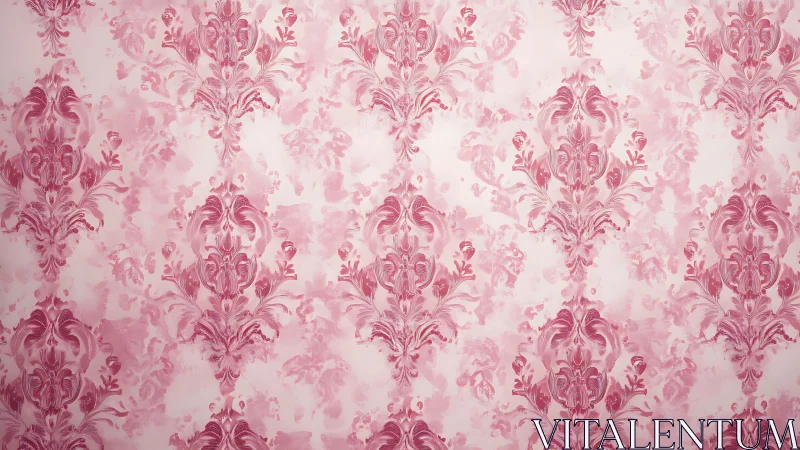 Ornate pink damask pattern with soft watercolor ground.