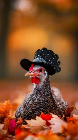 Guinea Fowl Wearing Black Cowboy Hat with Floral Arrangement