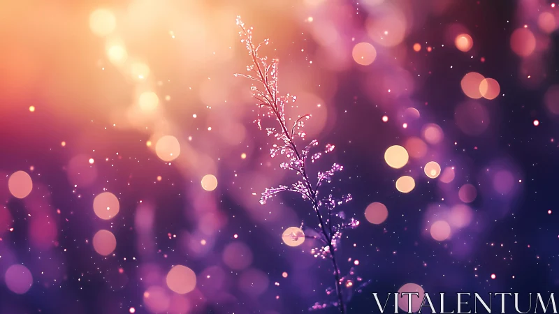 Delicate stem against purple and gold bokeh field.