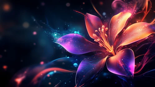 Neon bokeh-illuminated abstract flower renders spectral gradients