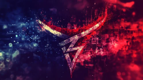 Bull horn emblem with lightning bolt on red blue background