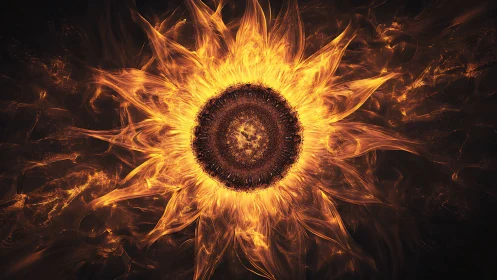 Fiery solar bloom forms radiant fractal corona in darkness