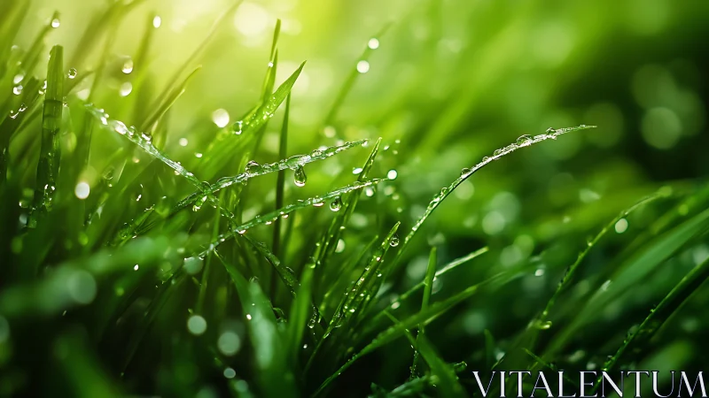 Morning dew beads whisper quietly along bright green blades