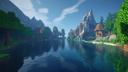 A Blocky Paradise: Minecraft's Enchanting Waterway Haven.
